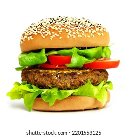 Delicious Vegan Burger, Isolated On White Background (3d Render)