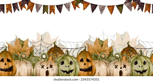 A Delightful and Festive Halloween Pumpkin Decoration Complete with Colorful Banners - Powered by Shutterstock