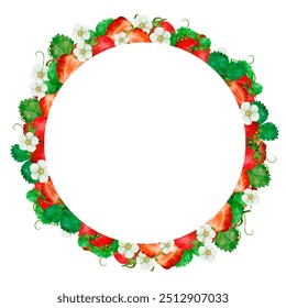 A delightful and vibrant Fresh Strawberry and Floral Frame designed for Spring Celebrations - Powered by Shutterstock