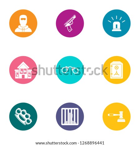 Delinquency icons set. Flat set of 9 delinquency icons for web isolated on white background
