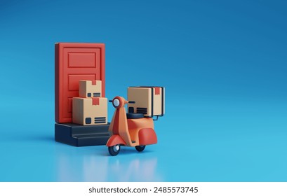 Delivered parcels to doorstep represents and efficient last-mile delivery and more reliable than ever before. Use articles, infographics, or social media posts about logistics. 3D render illustration.