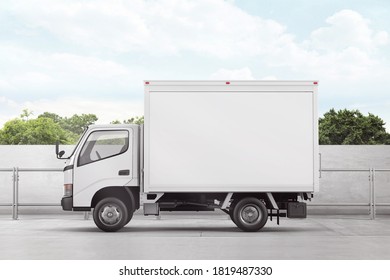 Delivery Box Truck Advertising Mockup. 3D Rendering.