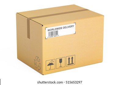 Delivery Cardboard Box, 3D rendering isolated on white background
