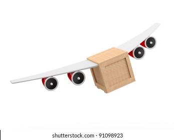 Delivery concept. 3D box with plane wings