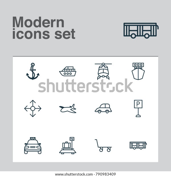 Delivery icons set\
with auto car, ship, anchor and other plane elements. Isolated \
illustration delivery\
icons.