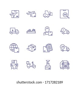 Delivery Line Icon Set. Courier, Ship, Truck. Shipment Concept. Can Be Used For Topics Like Cargo, Mailing, Postal Service