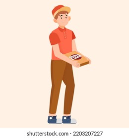 Delivery Man Icon Delivering Pizza Cartoon Character Design