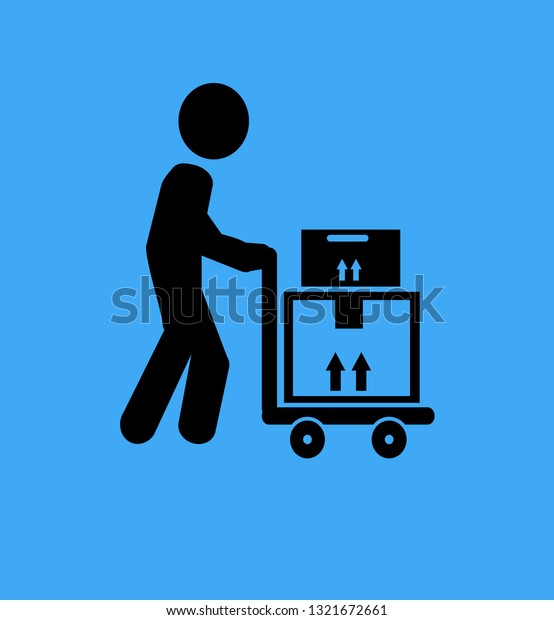 Delivery Man Pushing\
Hand Truck With\
Boxes