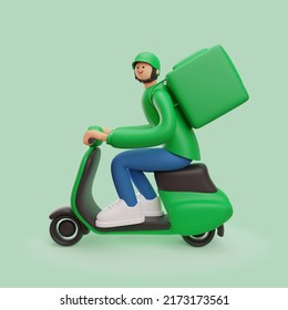 Delivery man riding a motorcycle with delivery box. 3d render illustration - Powered by Shutterstock