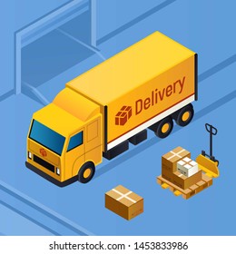 Delivery parcel truck concept background. Isometric illustration of delivery parcel truck concept background for web design - Powered by Shutterstock