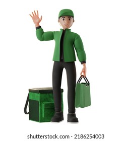 Delivery Service, With Character, Bag, And Tote Bag, 3d Illustration