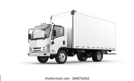 Delivery truck 3D rendering isolated on white background.