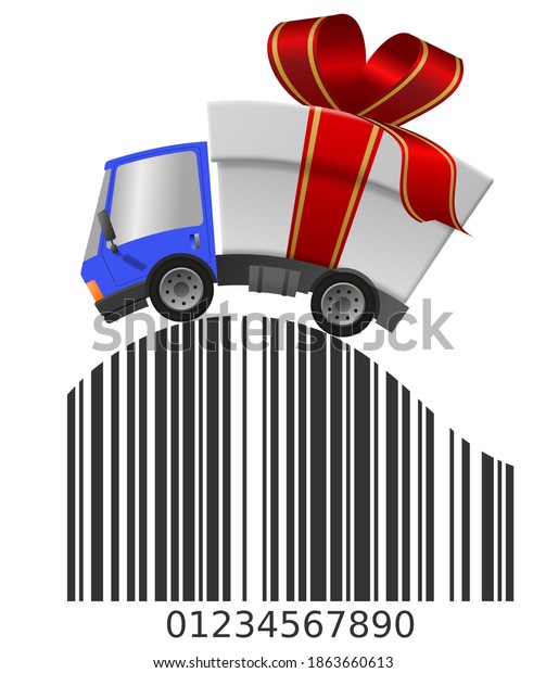 Delivery\
truck with gift box merrry christmas and\
Barcode
