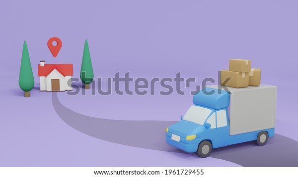 Delivery truck is going to delivery.3D rendering\
illustration of delivery\
concept.