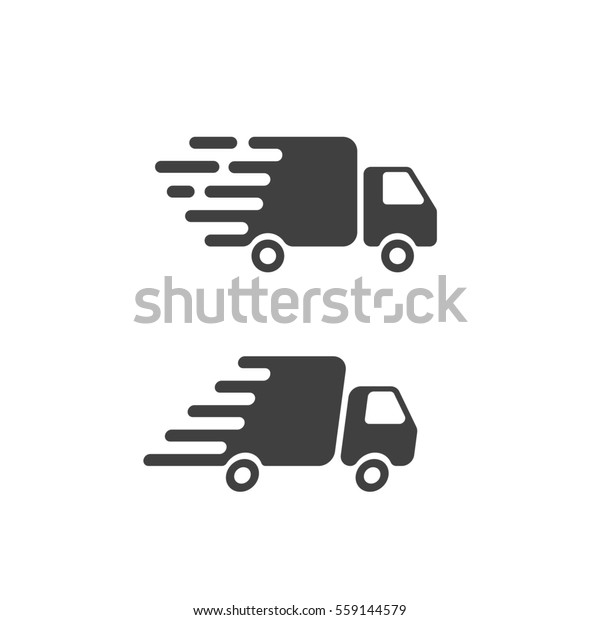 Delivery truck icon flat style symbol, fast\
shipping cargo van pictogram, flat black and white style, quick\
courier transportation isolated\
image