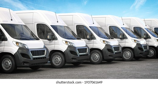 Delivery vans in a row.  Express delivery and shipment service concept. 3d illustration