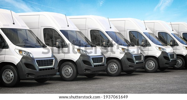 Delivery vans in a row.  Express delivery
and shipment service concept. 3d
illustration