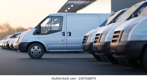 Delivery vans standing out from a fleet of white vans. Express delivery and shipment service concept. 3d rendering - Powered by Shutterstock