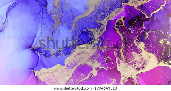 Deluxe
Purple Pink Gold Ink Flow. Liquid layers of alcohol ink. Geode
shapes and layers. Jewel tone colors. Wedding and celebration
bright and colorful. Very Peri Pantone
17-3938.