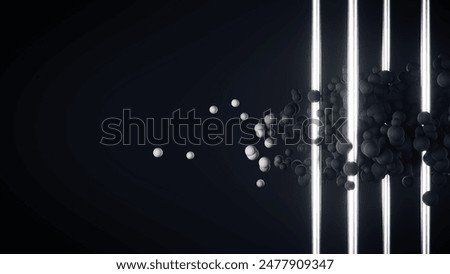 Delve into the Abstract Motion of Light and Spheres within a Dimly Lit Environment. 3D Illustration