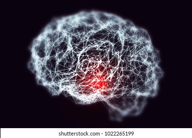 Dementia And Alzheimer's Disease Medical Concept, 3D Illustration. Memory Loss, Brain Aging. Conceptual Image Showing Blurred Brain With Loss Of Neuronal Networks