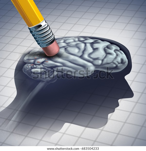脳機能の喪失としての認知症や病気 3dイラストエレメントで解剖学を消した鉛筆を使って精神的な問題の医療アイコンとしてのアルツハイマー病としての記憶 のイラスト素材