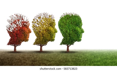 Dementia And Mental Health Recovery And Alzheimer Brain Memory Disease Therapy Concept As Old Trees Recovering As A Neurology Or Psychology And Psychiatry Cure Metaphor With 3D Illustration Elements.