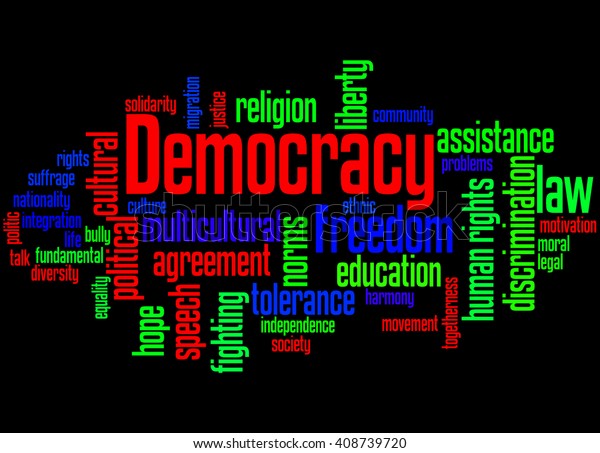 Democracy Word Cloud Concept On Black Stock Illustration 408739720 ...