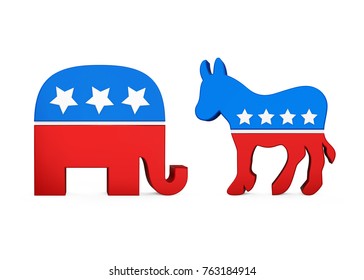 Democrat Donkey and Republican Elephant. 3D rendering