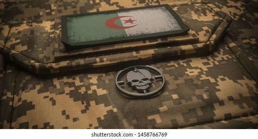 Democratic Republic Of Algeria Army Chevron On Ammunition With National Flag. 3D Illustration