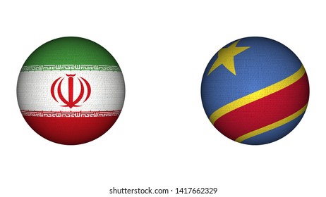 Democratic Republic of Congo and Iran Circular Flags Together - White Background - 3D Illustration Fabric Texture