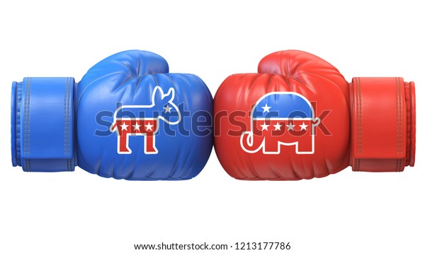 Demokraten Gegen Republikaner Zwei Boxhandschuhe Gegeneinander Stockillustration