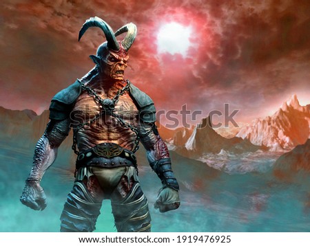 Demon or devil scene 3D illustration