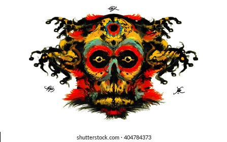 Demon Head Shaman Mask Skull Roots Stock Illustration 404784373 ...