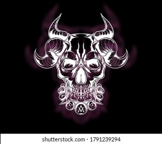 Horned Demon Skull Huge Flames Behind Stock Illustration 1935875737