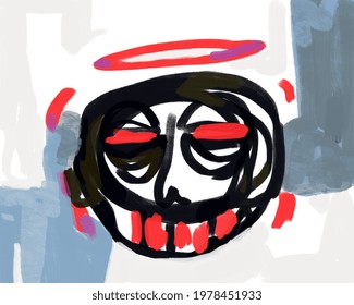 Demoniac angel demon portrait with holy ring art painting full dark image neo expressionism Art style with late modernism art. modern. for print, art and t-shirt design.