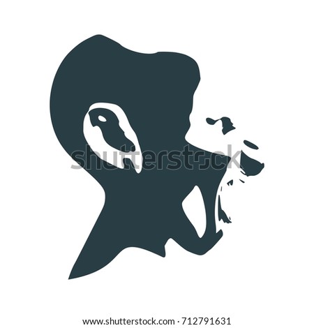 Demonic ugly face. Devil scream character. Demon or monster screaming with in an open mouth as a side view horror face.