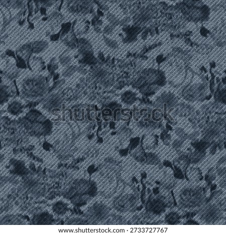 Denim flower seamless pattern. Blue jean fabric background. Texture of cotton cloth material or canvas. Abstract seamless pattern of blue denim, vector illustration