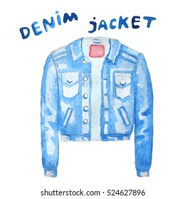 Denim Jacket. Hand Drawn Watercolor Illustration. Raster Illustration.