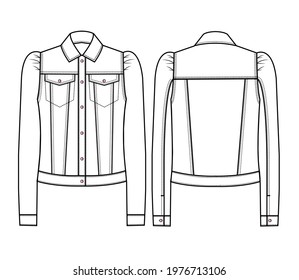 Denim Jacket Women Technical Drawing Flat Stock Illustration 1976713106 ...