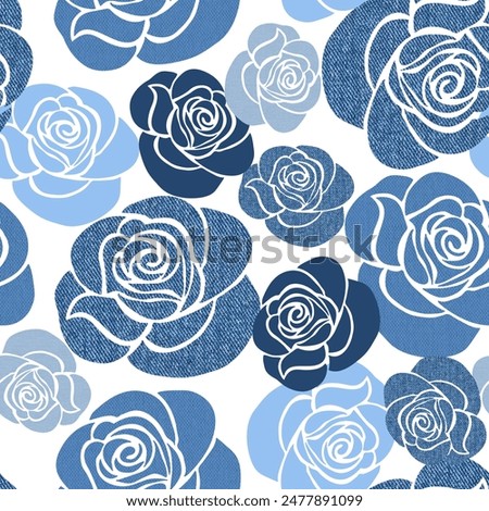 Denim seamless repeat pattern. Jeans background with flowers for Backgrounds, Scrapbooking, Wallpaper and fabric. Denim roses background