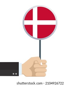 Denmark Circular Flag. Hand Holding Round Danish Flag. National Symbol. 