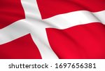 Denmark National Flag (Danish flag) - waving background illustration. Highly detailed realistic 3D rendering