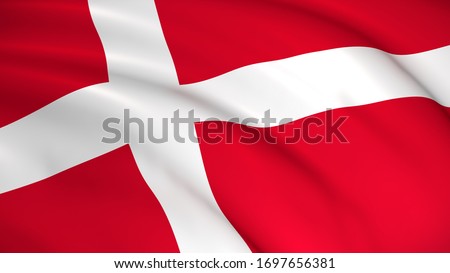 Denmark National Flag (Danish flag) - waving background illustration. Highly detailed realistic 3D rendering 商業照片 © 