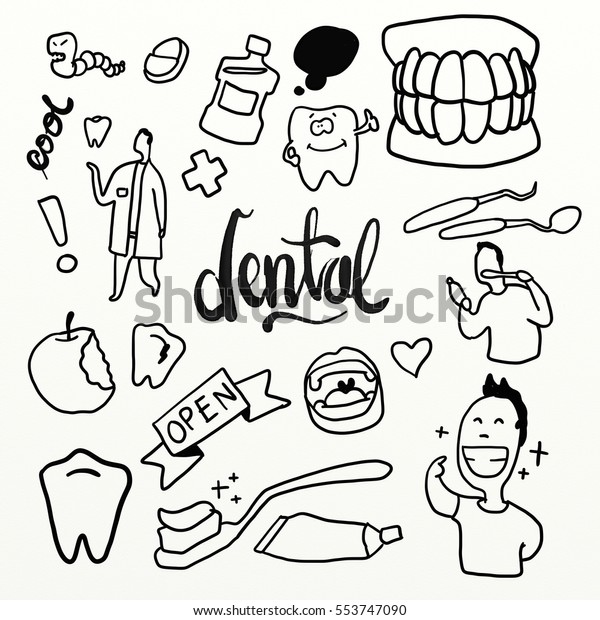 Dental Care Doodle Watercolor Set Stock Illustration 553747090