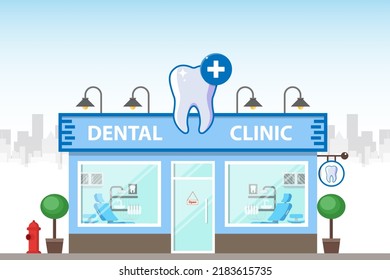 Dental Clinic Building With Background  Illustration