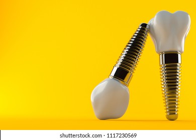 Dental implants isolated on orange background. 3d illustration