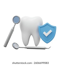 Dental setup featuring a tooth and a shield implies oral care and protection, perfect for dental health awareness campaigns.