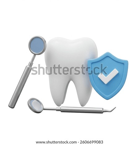 Dental setup featuring a tooth and a shield implies oral care and protection, perfect for dental health awareness campaigns.