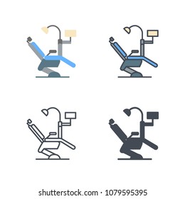 Dentist Chair Flat Line Silhouette Colored Icon Illustration Raster